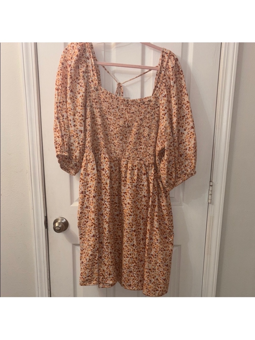 Ava & Viv Peach Floral Smocked Mini Dress